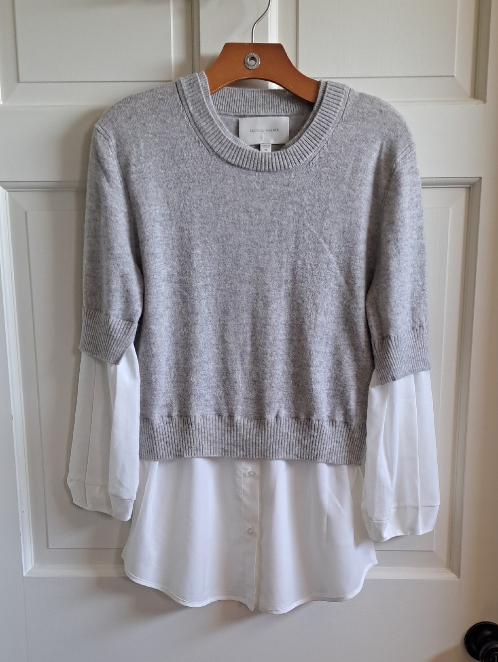 Brochu Walker Wool Cashmere Layered Cozy Soft Quaily Gray Sweater Shirt